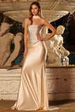 Sparkly Champagne Neck Scarf Maxi Prom Dress with Beading