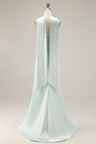 Light Green Neck Scarf Mermaid Corset Long Prom Dress with Slit