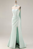 Light Green Neck Scarf Mermaid Corset Long Prom Dress with Slit