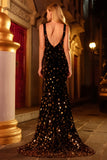 Sparkly Black Golden Mermaid V Neck Long Beaded Prom Dress