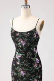 Sparkly Black and Purple Sequined Mermaid Floral Long Prom Dress with Slit