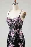 Sparkly Beaded Black and Pink Floral Mermaid Long Corset Prom Dress