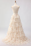 Pink and Red Floral Ruffled Long Corset Tiered Prom Dress with Bow