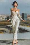 White Off the Shoulder Lace Bridal Jumpsuits