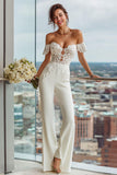 Simple White Sweetheart Lace Bridal Jumpsuits
