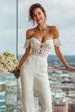 Simple White Sweetheart Lace Bridal Jumpsuits