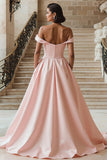 White Off the Shoulder Sweep Train A Line Wedding Dress with Slit