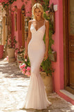 Ivory Spaghetti Straps Mermaid Sweep Train Wedding Dress