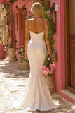 Ivory Spaghetti Straps Mermaid Sweep Train Wedding Dress