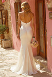Simple Ivory Mermaid Halter Sweep Train Wedding Dress