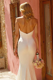 Simple Ivory Mermaid Halter Sweep Train Wedding Dress