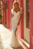Simple Ivory Floor-Length Mermaid Wedding Dress with Slit