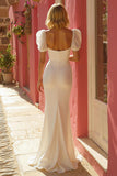 Simple Ivory Floor-Length Mermaid Wedding Dress with Slit