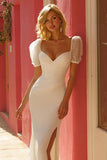 Simple Ivory Floor-Length Mermaid Wedding Dress with Slit