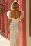 Simple Ivory Floor-Length Mermaid Wedding Dress with Slit