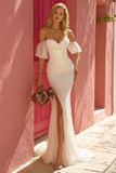 Ivory Mermaid Sweetheart Sweep Train Wedding Dress with Slit