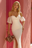 Ivory Mermaid Sweetheart Sweep Train Wedding Dress with Slit
