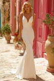 Simple Ivory Mermaid Spaghetti Straps Sweep Train Wedding Dress