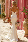 Simple Ivory Mermaid Spaghetti Straps Sweep Train Wedding Dress