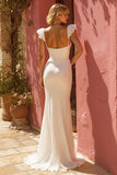 Simple Ivory Sweep Train Mermaid Wedding Dress with Slit