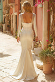 Ivory Mermaid V-Neck Sweep Train Wedding Dress with Sleeves