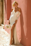 Ivory Off the Shoulder Mermaid Floor-Length Bridal Dress with Slit