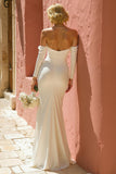 Ivory Off the Shoulder Mermaid Floor-Length Bridal Dress with Slit