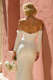 Ivory Off the Shoulder Mermaid Floor-Length Bridal Dress with Slit