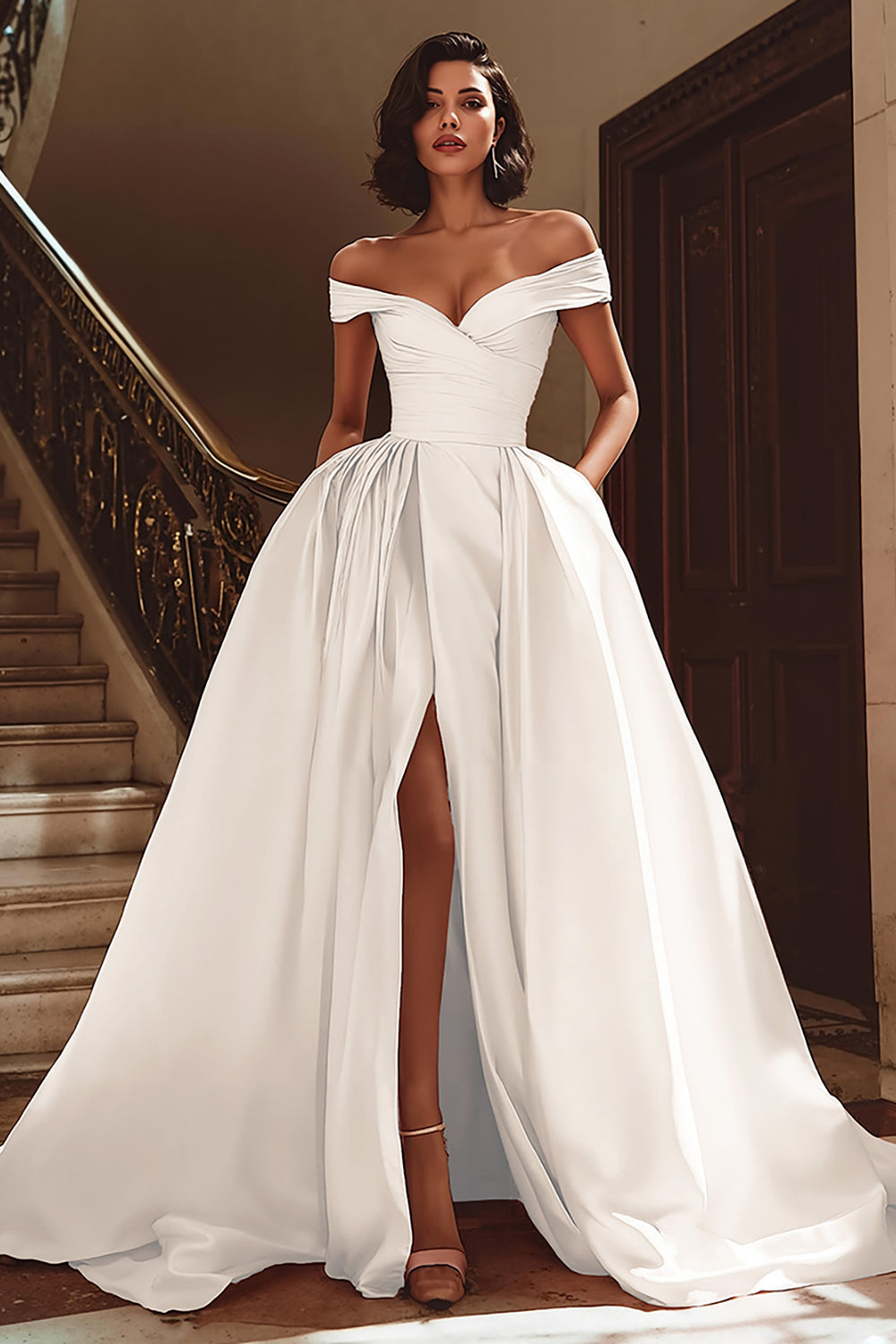 women satin a line wedding dress uk A-Line Wedding Dresses