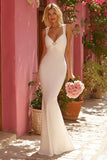 White Thick Straps Floor-Length Mermaid Wedding Dress with Rhinestone