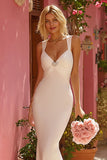 White Thick Straps Floor-Length Mermaid Wedding Dress with Rhinestone
