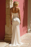 Ivory Spaghetti Straps Mermaid Floor-Length Wedding Dress with Slit