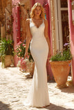 Ivory Mermaid Floor-Length Ruched Wedding Dress