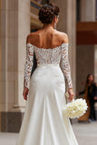 White Appliqued Long Sleeves Bridal Jumpsuits with Cape