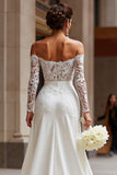 White Appliqued Long Sleeves Bridal Jumpsuits with Cape
