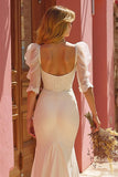 Ivory Appliqued Floor-Length Mermaid Wedding Dress with Slit