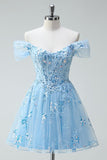 Sky Blue Short A Line Cocktail Dress with Appliques