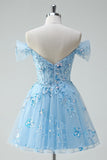 Sky Blue Short A Line Cocktail Dress with Appliques
