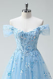Sky Blue Short A Line Cocktail Dress with Appliques