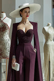Cabernet Long Sleeves Mother of the Bride Jumpsuits with Cape