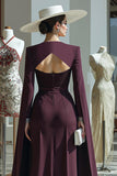 Cabernet Long Sleeves Mother of the Bride Jumpsuits with Cape