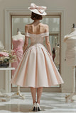 Candy Pink A Line Cold Shoulder Midi Mother of the Bride Dress