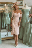 Blush Pink One Shoulder Bodycon Midi Mother of the Bride Dress with Sleeves