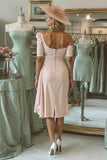 Blush Pink One Shoulder Bodycon Midi Mother of the Bride Dress with Sleeves