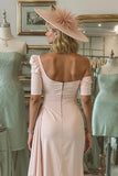 Blush Pink One Shoulder Bodycon Midi Mother of the Bride Dress with Sleeves