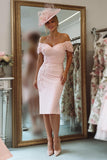 Blush Pink Bodycon Floral Off the Shoulder Midi Mother of the Bride Dress