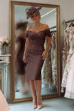 Blush Pink Bodycon Floral Off the Shoulder Midi Mother of the Bride Dress