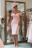 Blush Pink Bodycon Floral Off the Shoulder Midi Mother of the Bride Dress