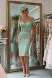 Blush Pink Bodycon Floral Off the Shoulder Midi Mother of the Bride Dress