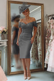 Blush Pink Bodycon Floral Off the Shoulder Midi Mother of the Bride Dress